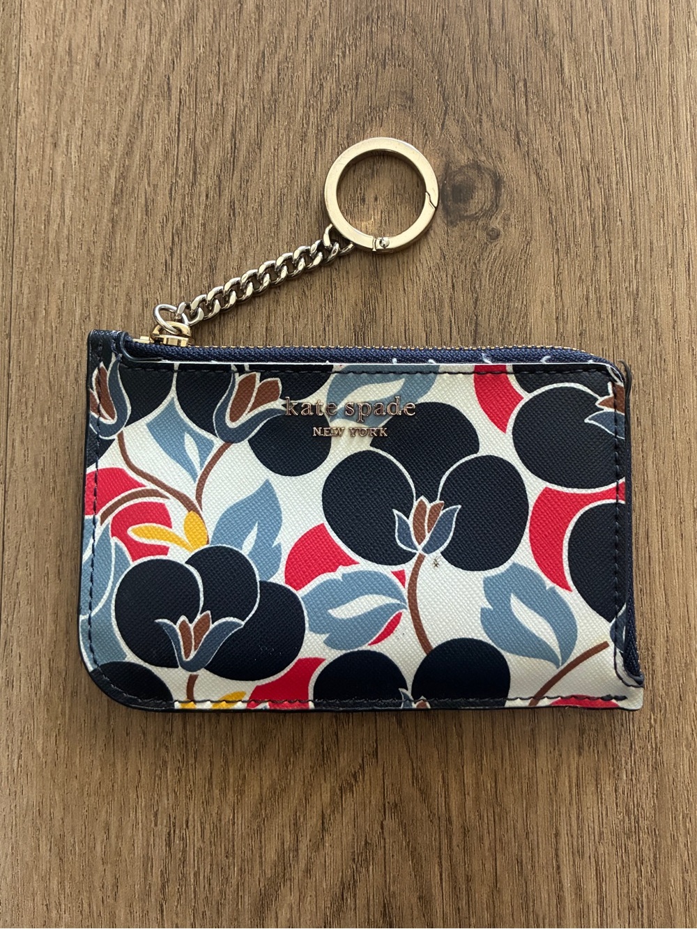 Kate Spade Cameron Paper Rose Floral L-Zip Card Holder Keychain Wallet